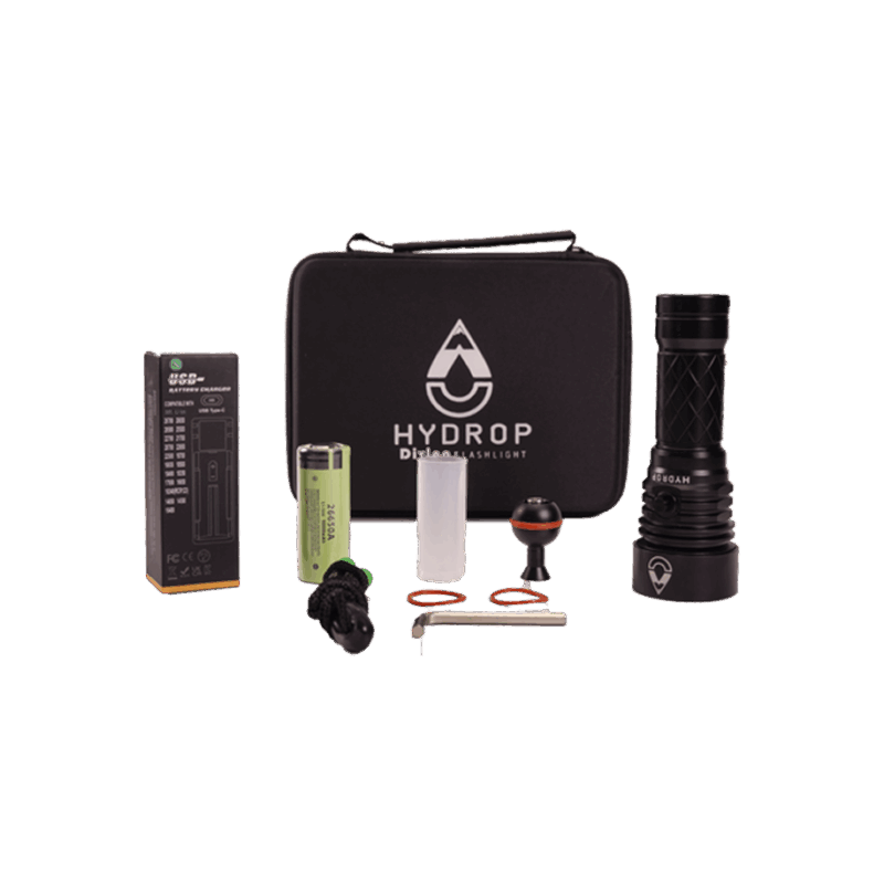 Pack linterna de buceo Hyflash Pro V3. Diseñada para buceo nocturno o pesca submarina. Apta para todos los niveles desde Openwater y Advanced.